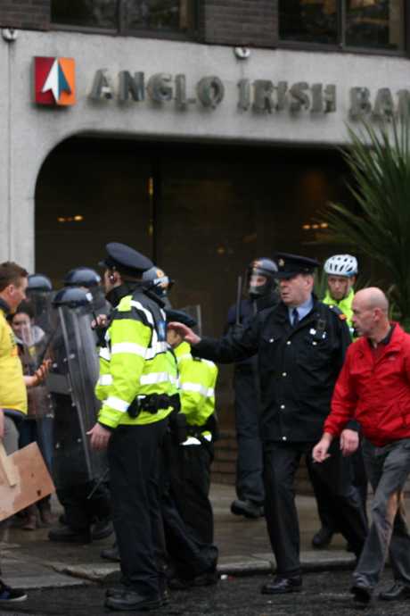 Riot police at Anglo Irish Bank