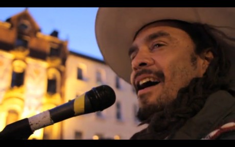 Michael Franti@ #occupydamestreet : 15 minutes of pure sunshine to Dame Street after the wettest day on camp so far.