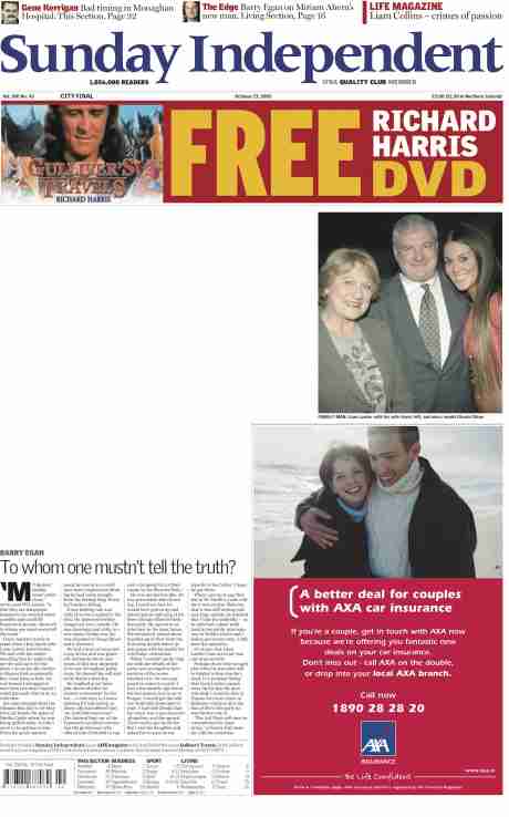 CLICK TO READ - Sunday Independent Oct 23, 2005 - white space is where article was - see 'family man' photo caption that includes Lawlor's wife and obligatory sexist  addition, Glenda Gilsen