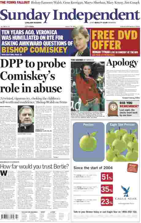 CLICK TO READ - Sunday Independent Oct 30, 2005 - contrast size and design of self-serving 'apology' with previous week's story - no heads rolled 