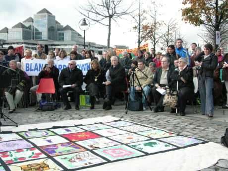 The Roscommon Inter-Cultural Quilt covering the Commemorative Stone before its unveiling 