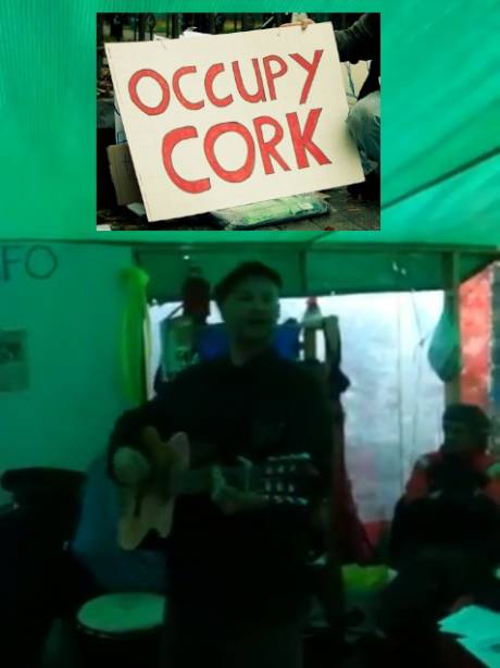 Billy Bragg sings in the fancy Cork tent at #occupycork