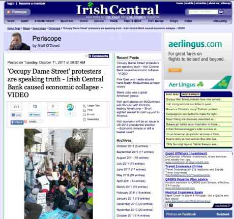 Irish Central: 88% of Irish Americans New Yorkers, IrishCentral readers, said they supported #OccupyDameStreet