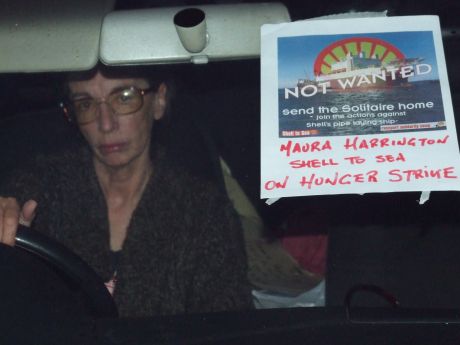 Maura in her car outside the Glengad Compound gates