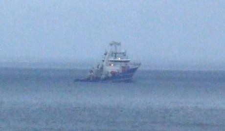 The Bibby Topaz in Broadhaven Bay looking for the Solitaire's tail