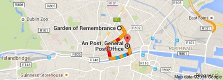 It's about a 15-minute walk from the GOR to the GPO (even allowing for 'Irish Time'!)